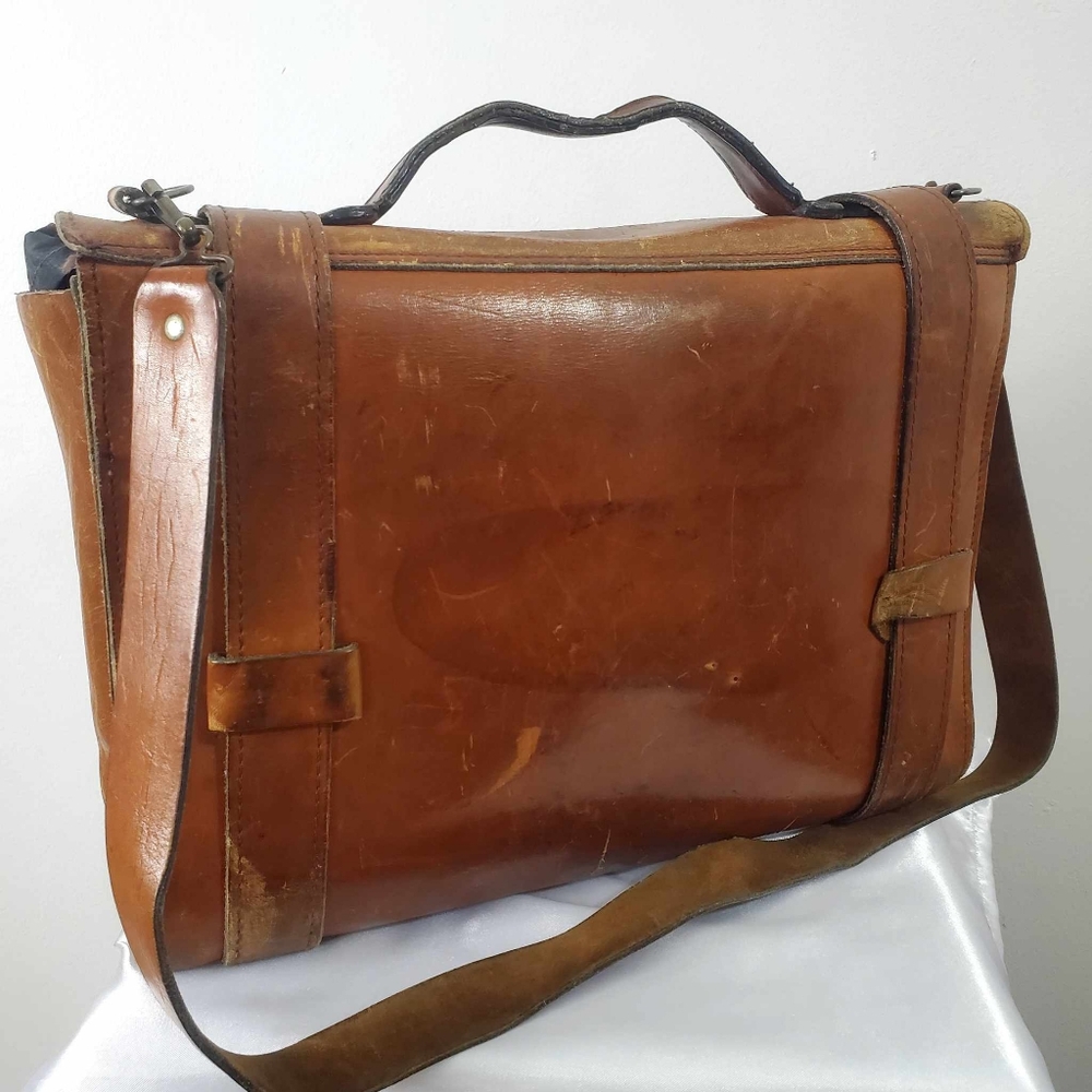 Handmade Vintage Genuine Brown Goat Leather Crossbody Men's Messenger Bag - Picture 6 of 13
